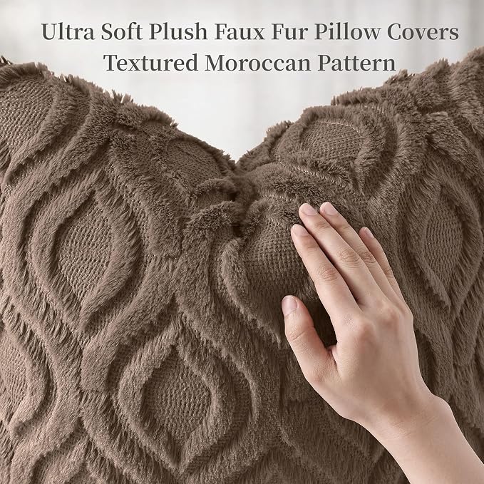 decorUhome Throw Pillow Covers 18x18 Inch Set of 2, Soft Plush Faux Wool Brown - Image 6