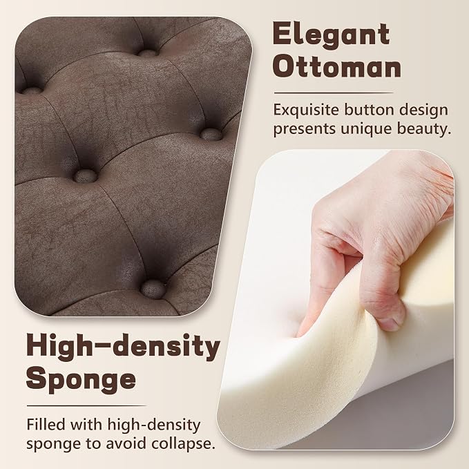 30-Inch Round Storage Ottoman, Button Tufted Ottoman Coffee Table - Image 3