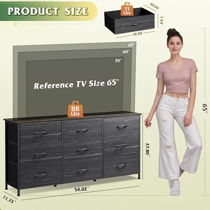 WLIVE 54''W Dresser for Bedroom, 65 inch TV, Wide Chest of Drawers - Image 3