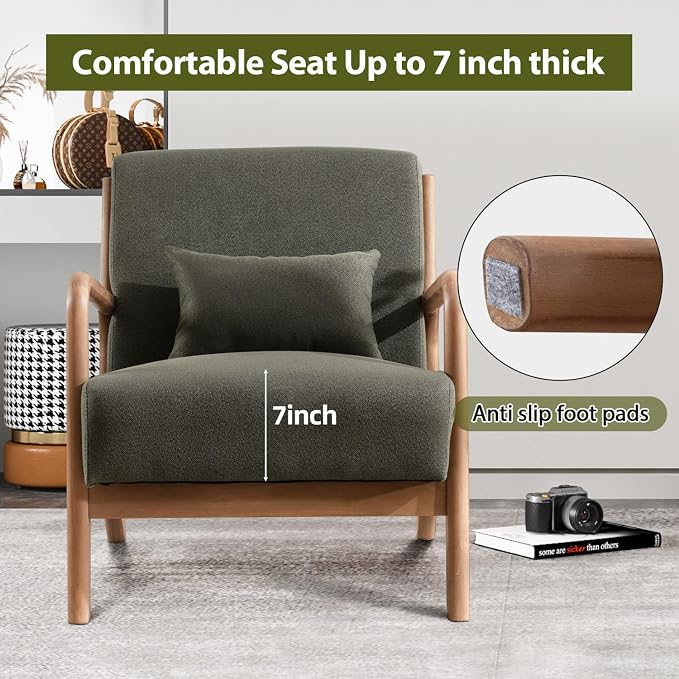 INZOY Mid-Century Modern Accent Chair Set of 2, Upholstered Living Room Chairs - Image 5