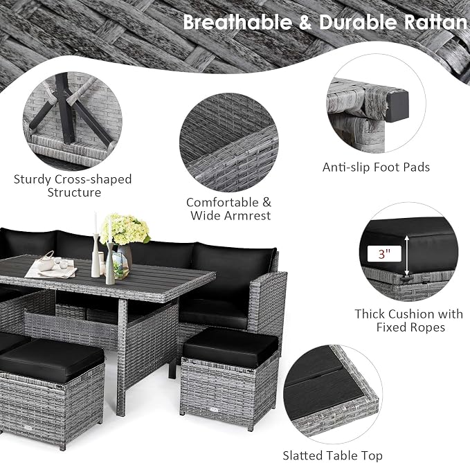 Tangkula 7 Pieces Patio Furniture Set, Outdoor Sectional Rattan Sofa Set - Image 6