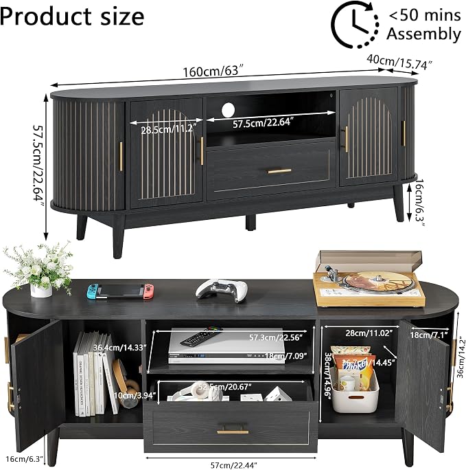 63" Fluted TV Stand for Tvs up to 70", Mid-Century Modern Entertainment Center - Image 2
