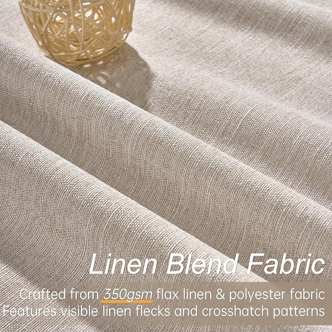Topfinel 132 Inch Long Blackout Burlap Custom Curtains Natural Linen Tweed - Image 2