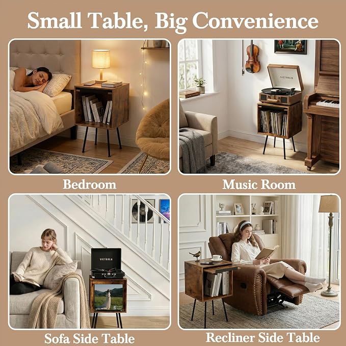 Faesun Flip Top Record Player Stand, End Table Holds up to 100 Albums, - Image 6