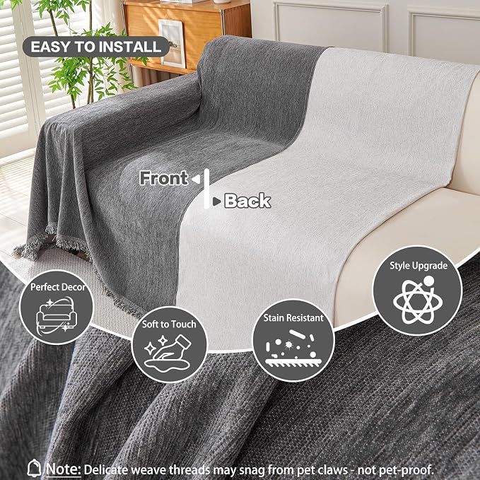 DREAMINGO Sofa Covers Washable Thick Chenille Couch Cover - Image 3