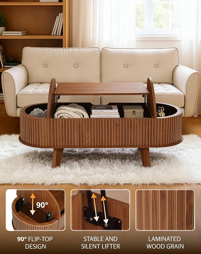 Fluted Oval Lift Top Coffee Table - Image 4