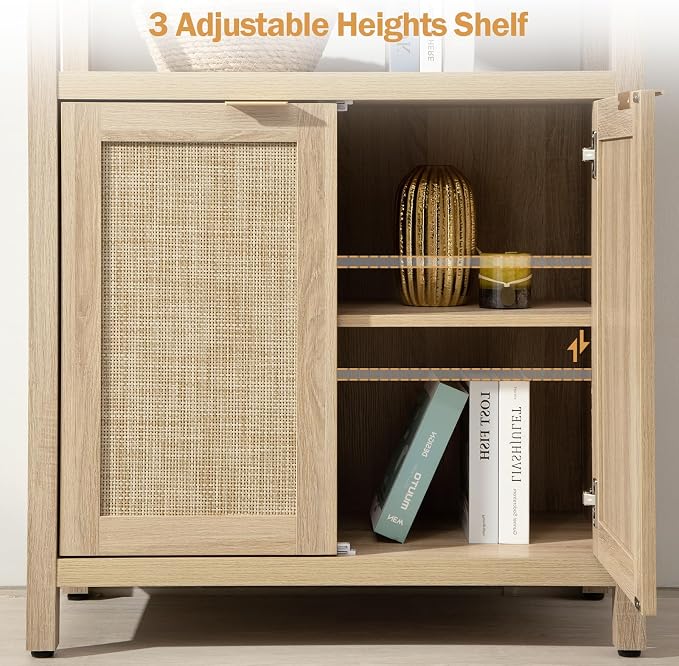 SICOTAS Bookshelf 5 Tier Book Shelf Rattan Boho 71" Tall Bookcase - Image 6