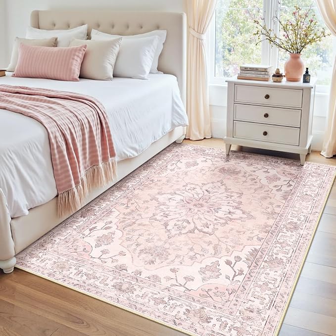 RELEANY Area Rugs 4'x5' Washable Non-Slip, Floral Vintage Distress Print - Image 2
