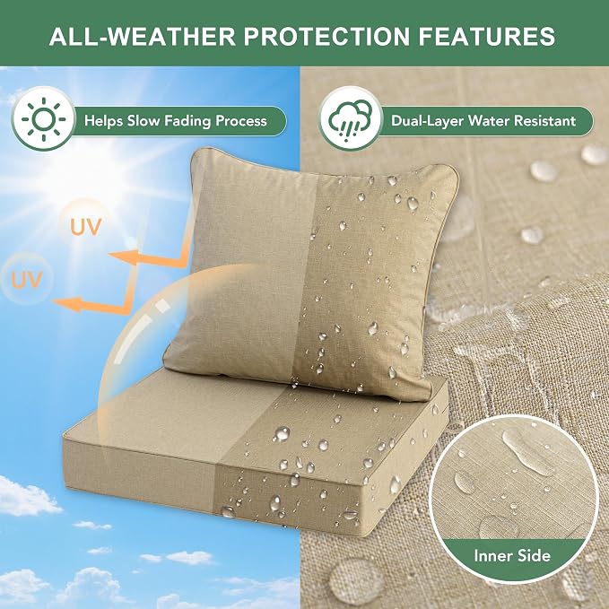 Summsun Outdoor Chair Cushions Set of 2, Faux Linen Patio Furniture Cushions - Image 3