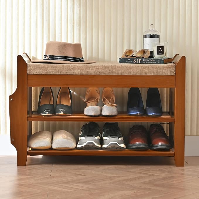 PETKABOO 2 Tier Shoe Bench, Bamboo Shoe Rack Bench, Shoe Storage Bench Organizer - Image 7