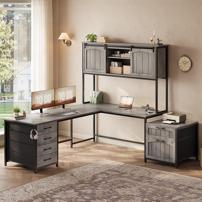 SEDETA Farmhouse L Shaped Office Desk - Image 9
