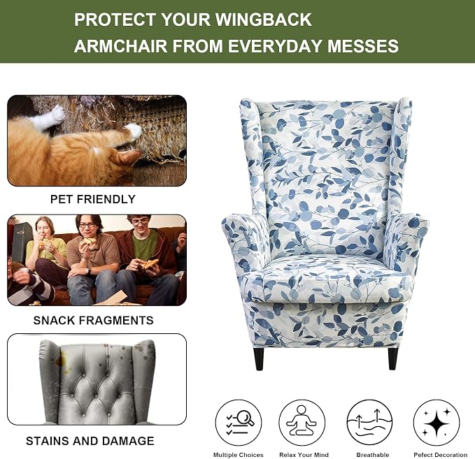 HAOYONG Wing Chair Slipcovers Printed Wingback Chair Covers 2 Pieces Wingback - Image 5
