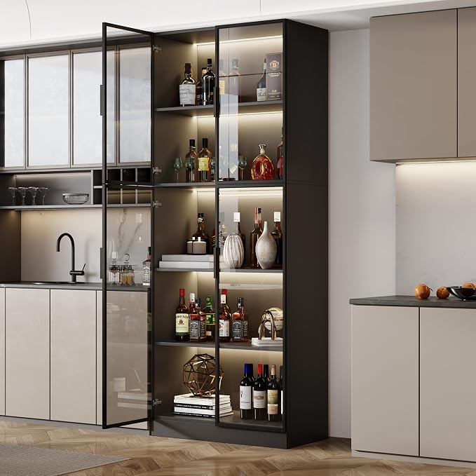 Mekminop Display Cabinet with Glass Doors and Storage Shelve, Modern Display - Image 3