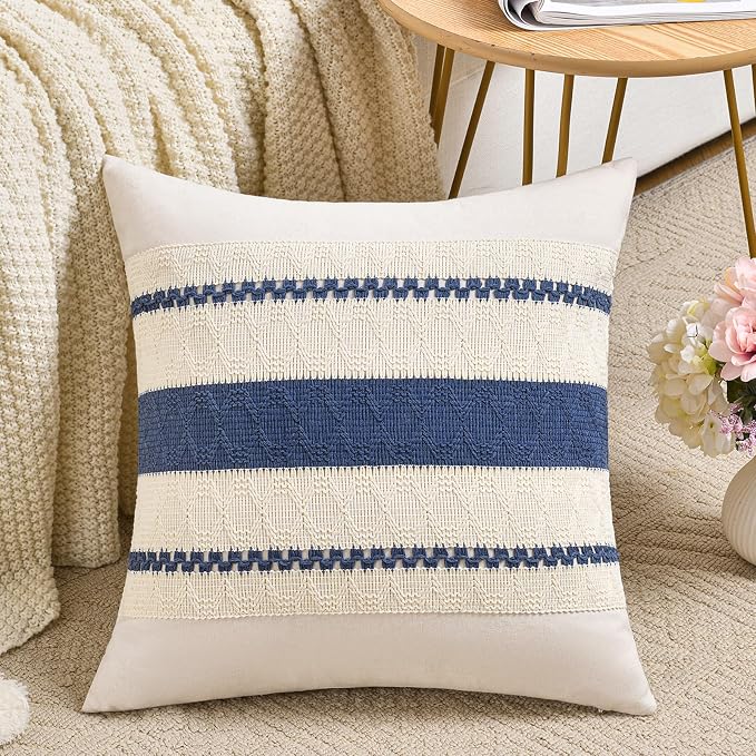 Fancy Homi Set of 1 Dusty Blue Vintage Decorative Throw Pillow Covers 20x20 Inch by Fancy+Homi