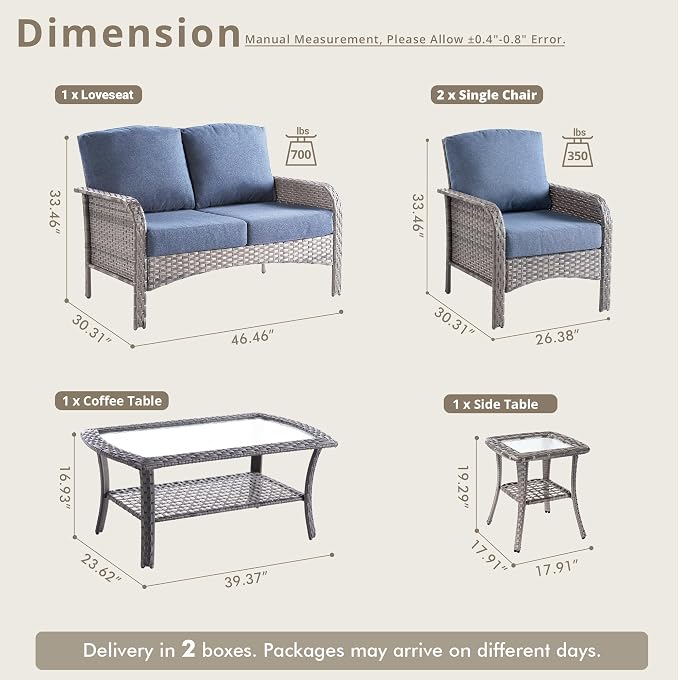 Weaxty Wicker Patio Furniture Set High Back Loveseat Sofa Couch Armchair Coffee - Image 2