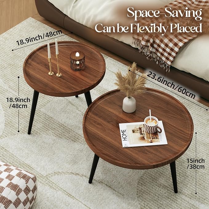 2 Pcs Mid Century Modern Coffee Table Round - Image 2