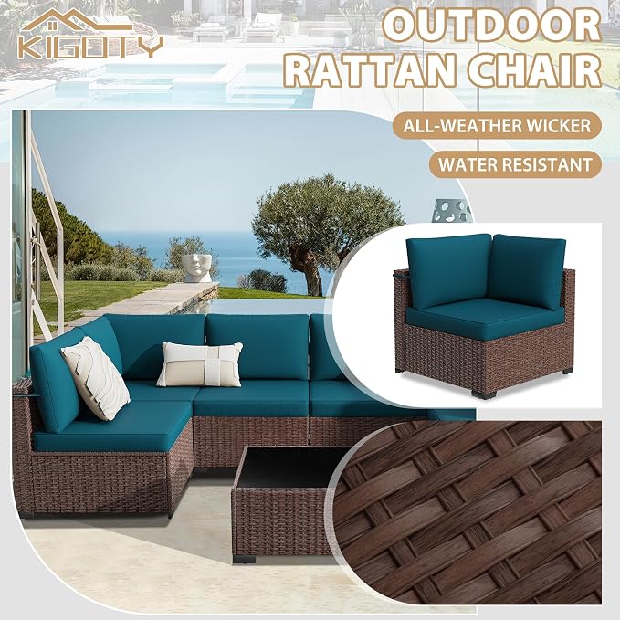 KIGOTY Patio Furniture Set, 7 Pieces Modular Outdoor Sectional Sofa, PE Rattan - Image 7