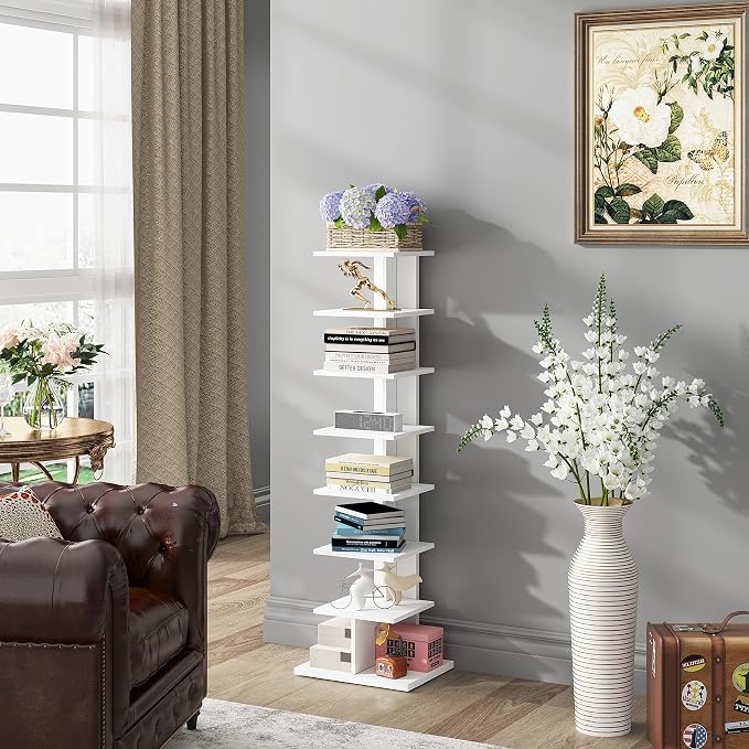 TUTOTAK Narrow Bookshelf, 8-Tier Bookcase, Spine Book Shelf - Image 4