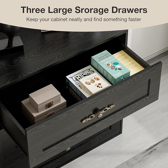 Wooden Dresser with 3 Large Drawers, Modular Media Console Storage Chest of - Image 6