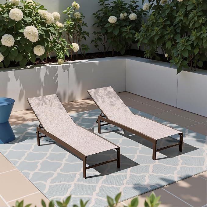 Crestlive Products Lounge Chair Outdoor Set of 2, Metal Pool Chaise Lounge - Image 7