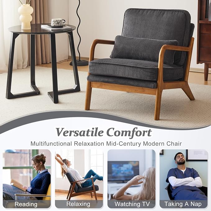 VINGLI Upgraded Premium Corduroy Accent Chair, Upholstered Arm Chair, Solid - Image 9