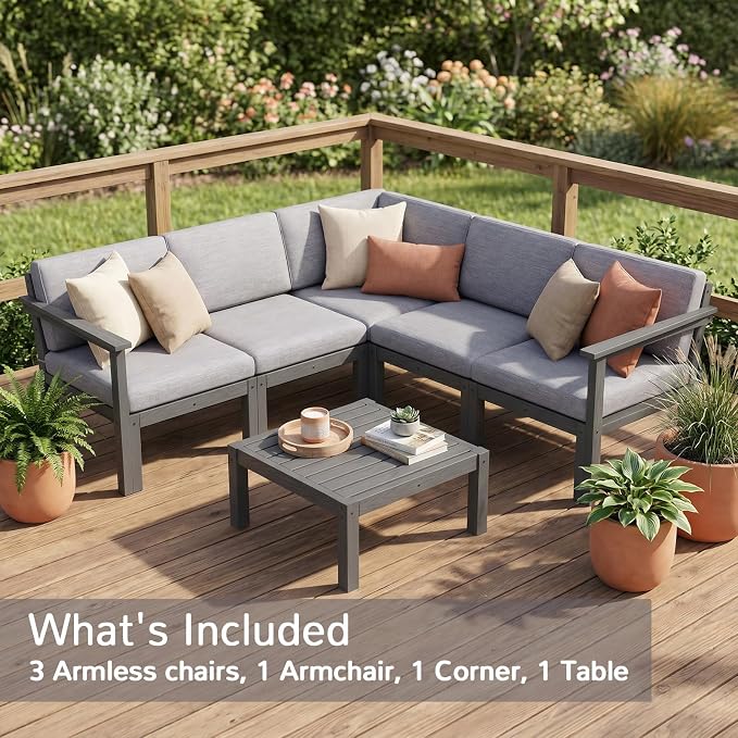 Stoog Patio Furniture Set, 6-Piece All-Weather Outdoor Sectional Sofa Set - Image 5