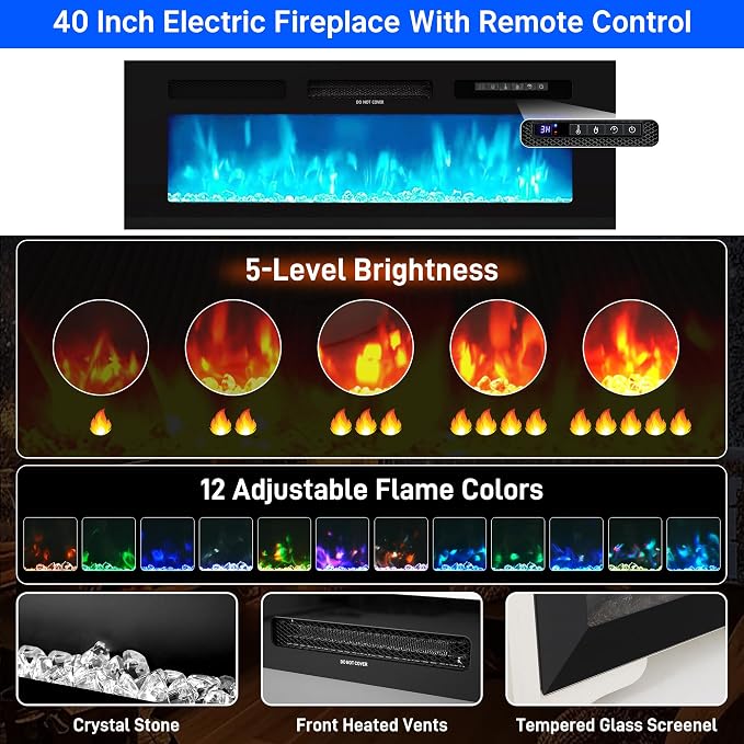chartustriable 71IN LED TV Stands w/40 inch Fireplace Power Outlet - Image 3
