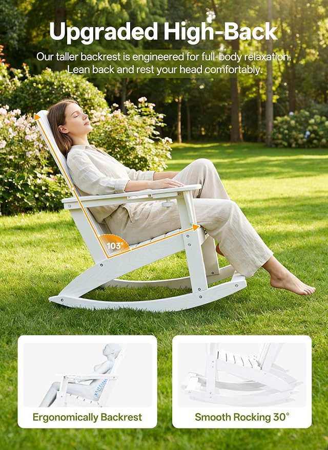 Outdoor Oversized Adirondack Rocking Chairs, All Weather HDPE Patio Rocking - Image 3