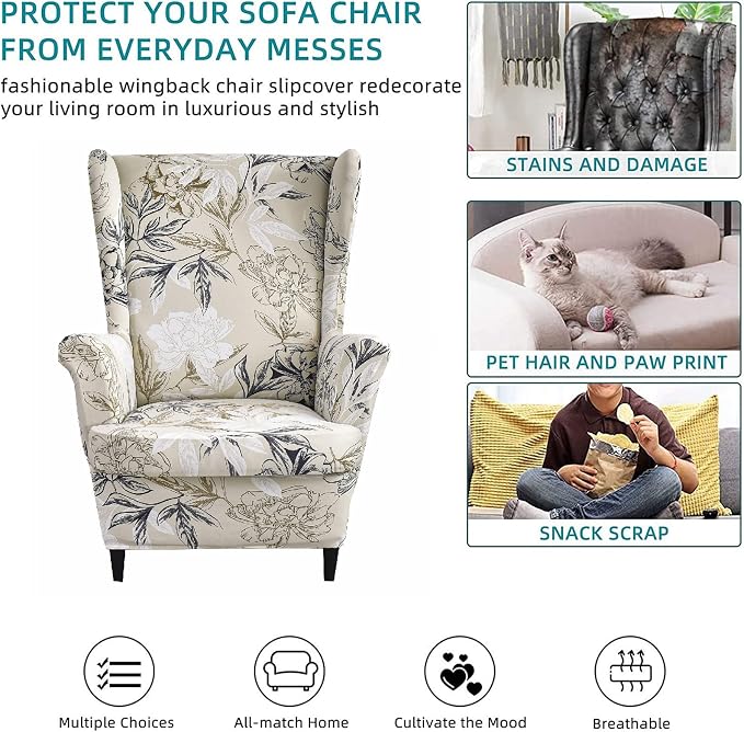 KRFOONN Wingback Chair Covers Slipcovers 2 Piece Stretch Wing Chair Covers - Image 5