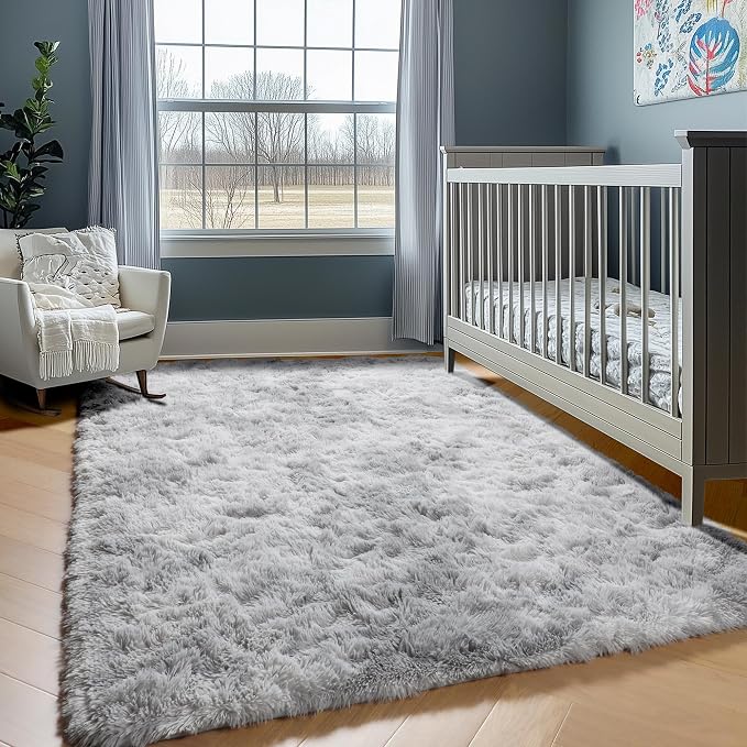 ONASAR 8x10 Area Rugs for Living Room, Tie-Dyed Light Grey Large Fluffy Shag - Image 6