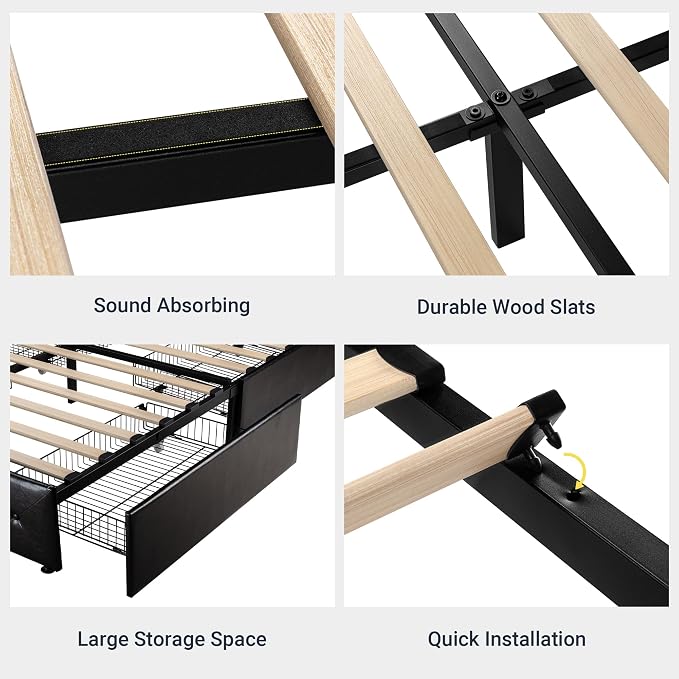 Allewie King Size Black Metal Faux Leather Platform Bed Frame - Image 8