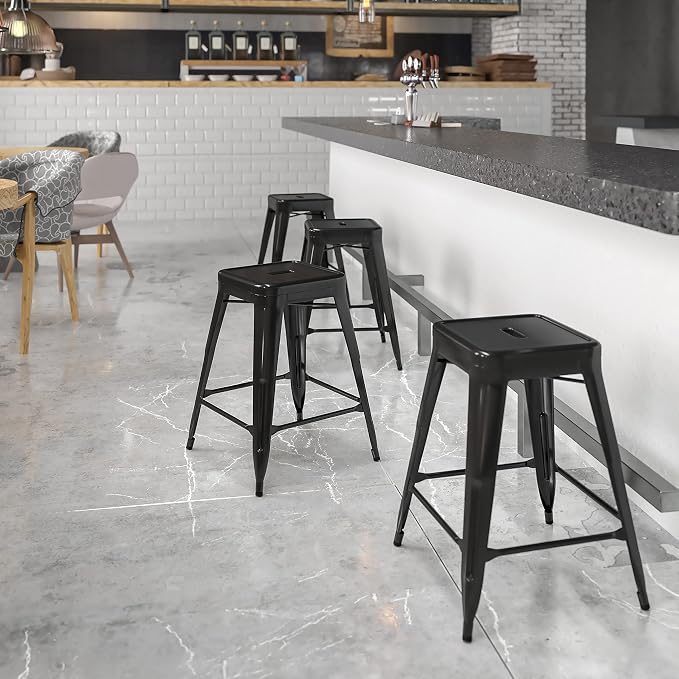 Flash Furniture Kai Commercial Grade 24" High Backless Black Metal - Image 2