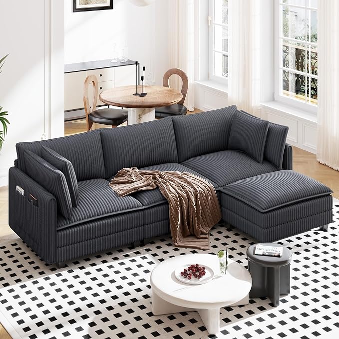 Vesgantti 109" L Shaped Cloud Sectional Couch, Comfy Corduroy Upholstered by Vesgantti