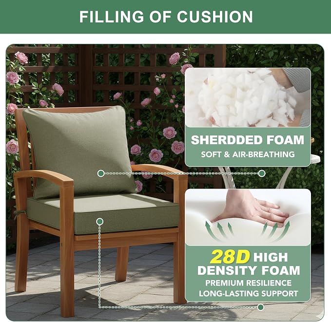 Summsun Water Resistant Outdoor Chair Cushions, Faux Linen Backrest and Seat - Image 6