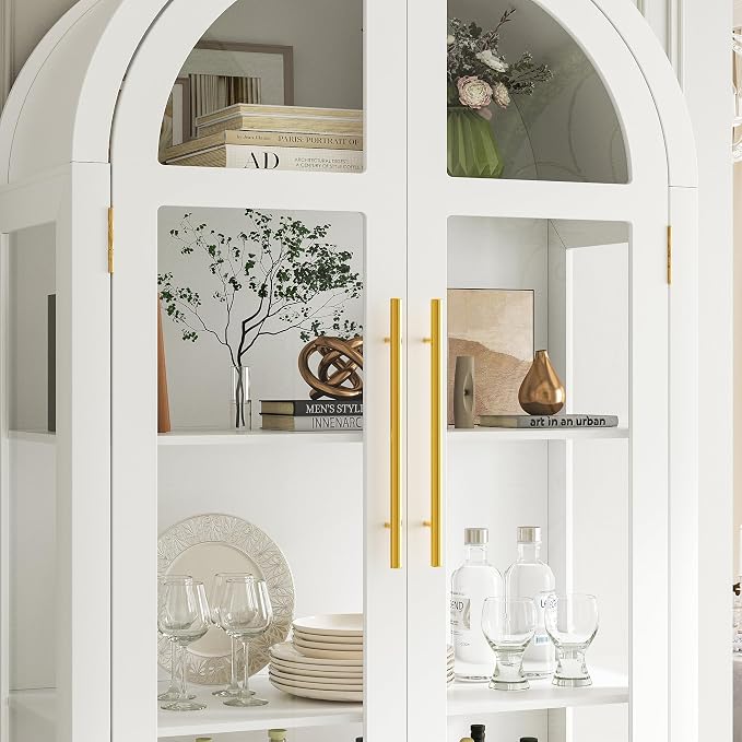 Arched Curio Cabinet with Glass Doors, 4-Tier Display Cabinet with 2 Drawers - Image 7