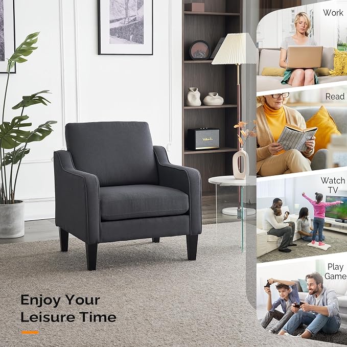 VINGLI Accent Chairs Set of 2 Living Room Chairs Dark Grey Reading Chair - Image 7