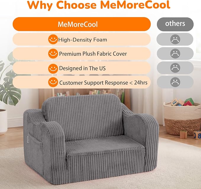 MeMoreCool Toddler Chair Comfy for 1-3 Years Old, Corduroy Kids Couch Bed Fold - Image 6