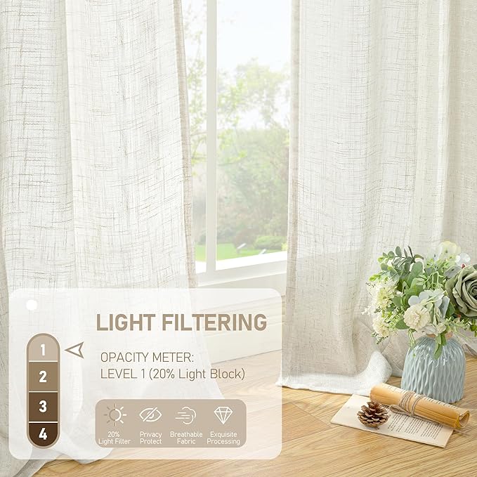 LAMIT Natural Ivory Semi Sheer Linen Curtains 84 inch Long, Cream White Light - Image 4