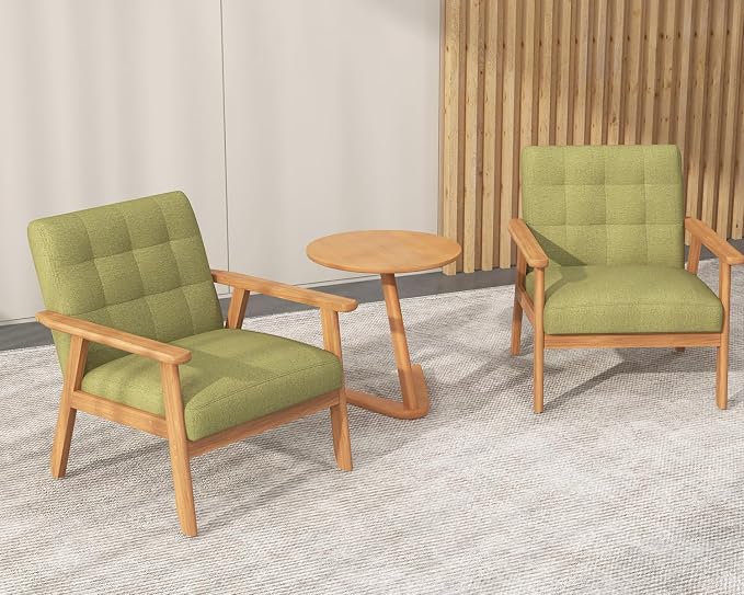Modern Accent Chair with Wooden Table, Upholstered Linen Fabric Leisure Side by Unknown
