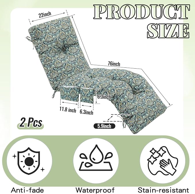 Kigley 2 Pcs Outdoor Chaise Lounge Cushions - Image 2