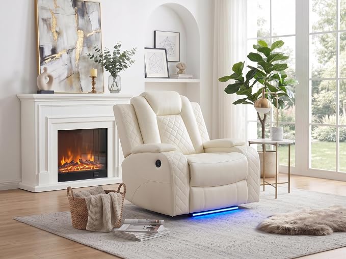 Power Recliner Chair with LED Lights, Leather Manual Recliner 1 Seat, Living by Unknown