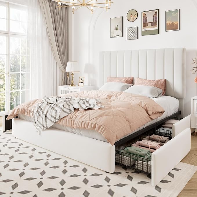Allewie Queen Size Storage Bed Frame, Vertical Channel Tufted Adjustable - Image 9