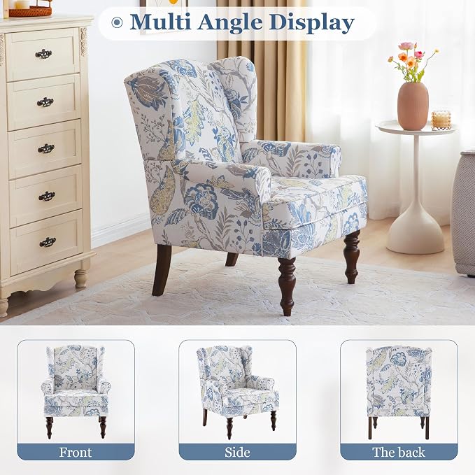 HUIMO Printed Wingback Accent Chair, Linen Upholstered High Back Armchair - Image 9