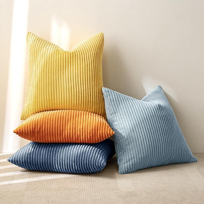 MIULEE Pack of 4 Blue-Orange Corduroy Decorative Throw Pillow Covers 20x20 Inch - Image 4