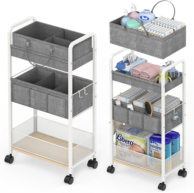 2In1 Baby Diaper Caddy & 3-Tier Rolling Diaper Cart, Diaper Caddy Organizer Cart by LIDTOP