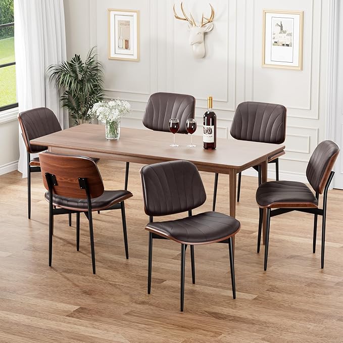 REONEY Dining Chairs Set of 8, Mid-Century Modern Upholstered PU Leather Chairs - Image 4