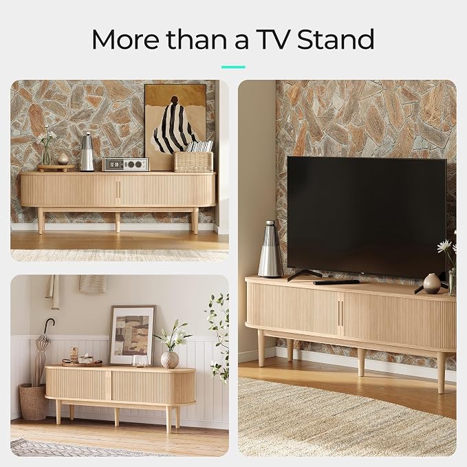 LINSY HOME 58" Fluted TV Stand for TVs up to 65 Inch, Mid Century Modern - Image 5