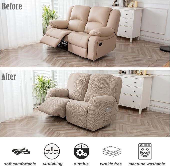 Genina Recliner Loveseat Covers, Stretch Reclining Sofa Covers, 2 Seater Couch - Image 3