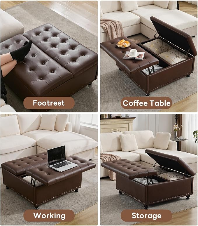 Tbfit Large Square Storage Ottoman Bench, Tufted Upholstered Coffee Table - Image 5