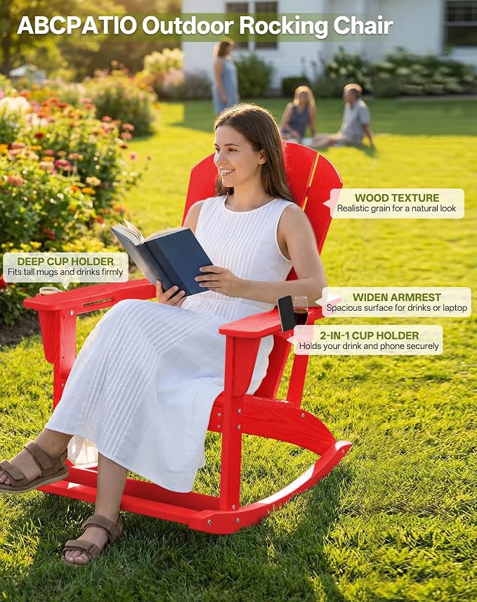 Outdoor Oversized Adirondack Rocking Chairs, All Weather HDPE Patio Rocking - Image 3